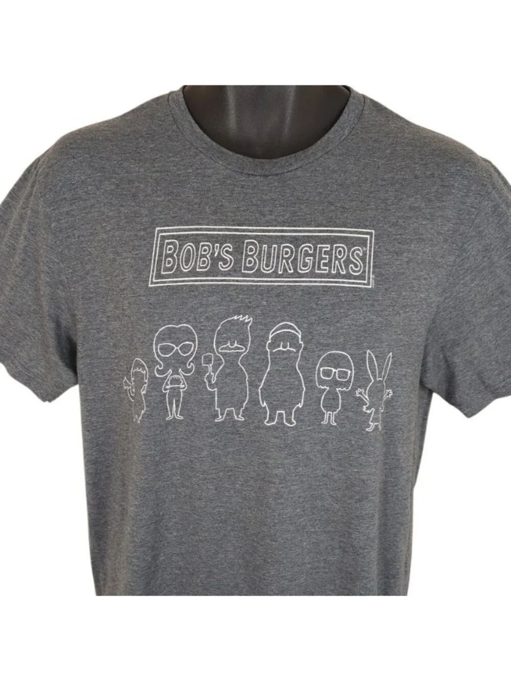Bobs Burgers T Shirt Mens Size Medium Gray Character Outline Cartoon Series